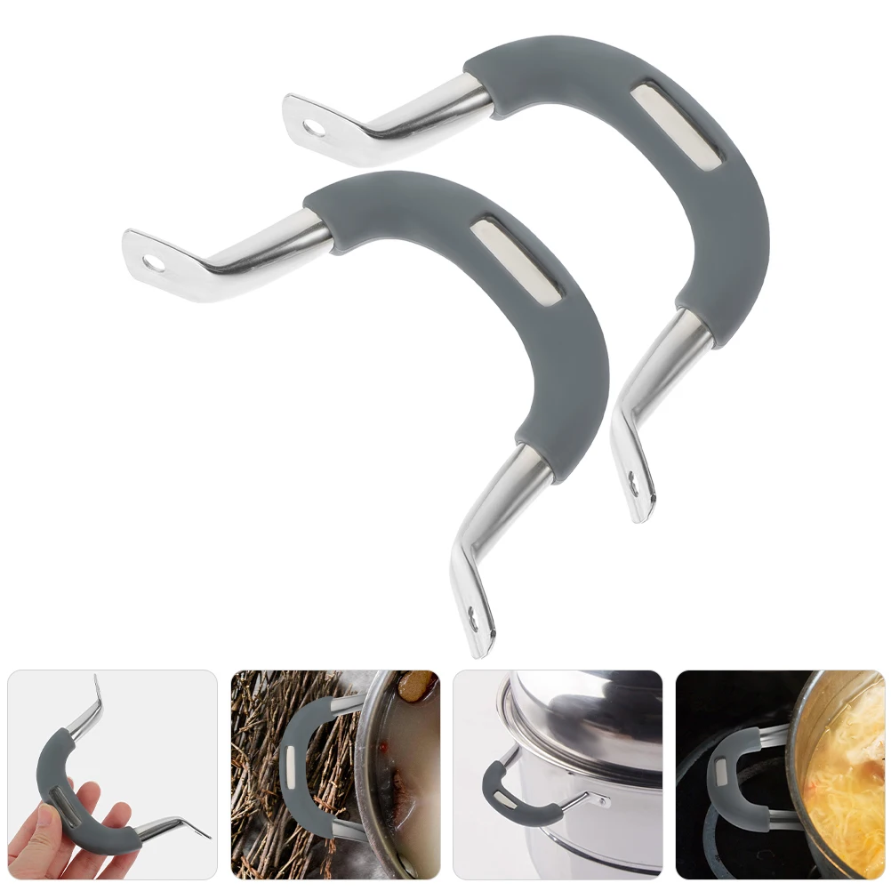 

2pcs Pot Side Handle Stainless Steel Silicone Anti Scald Handles For Saucepan Stockpot Steamer Kitchen Utensil Parts