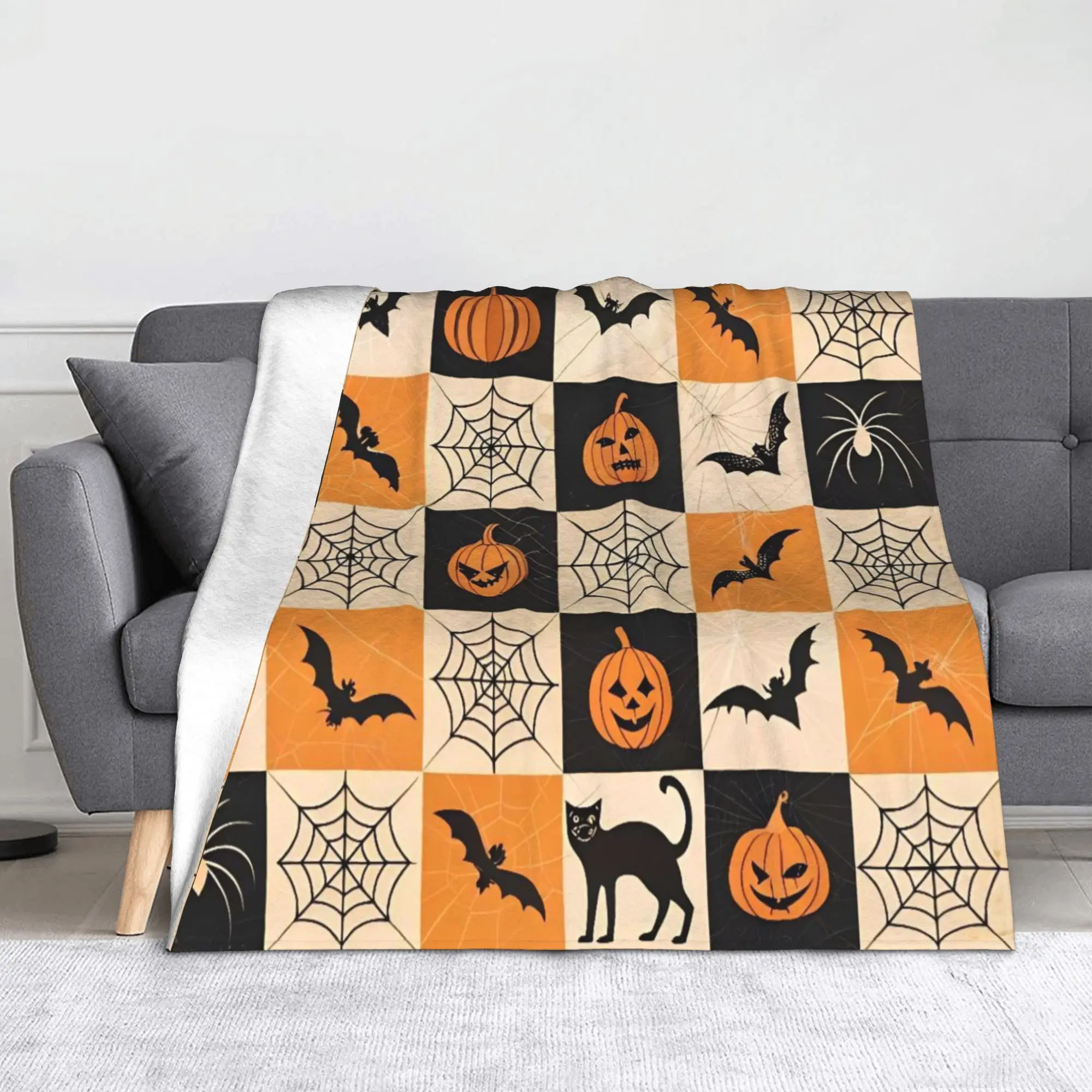 Ghost Black Cat Bat Halloween Coral Fleece Plush Throw Blanket  Blanket for Bed Outdoor Lightweight Thin Plush Thin Quilt