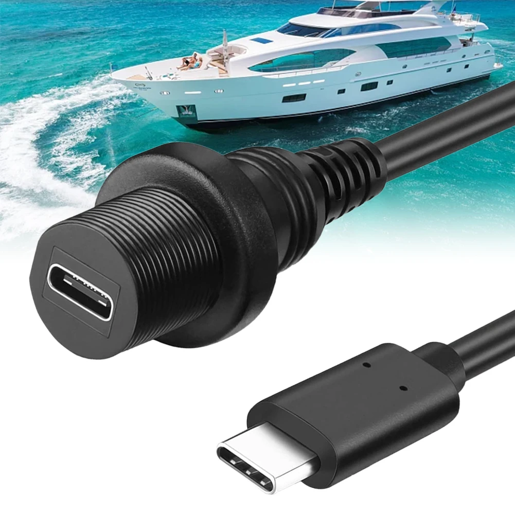 USB-C Waterproof Cable Type C 3.1/3.0/2.0 Male to Female Panel Mount Water Proof Connector Extension Cord for Car Truck Boat