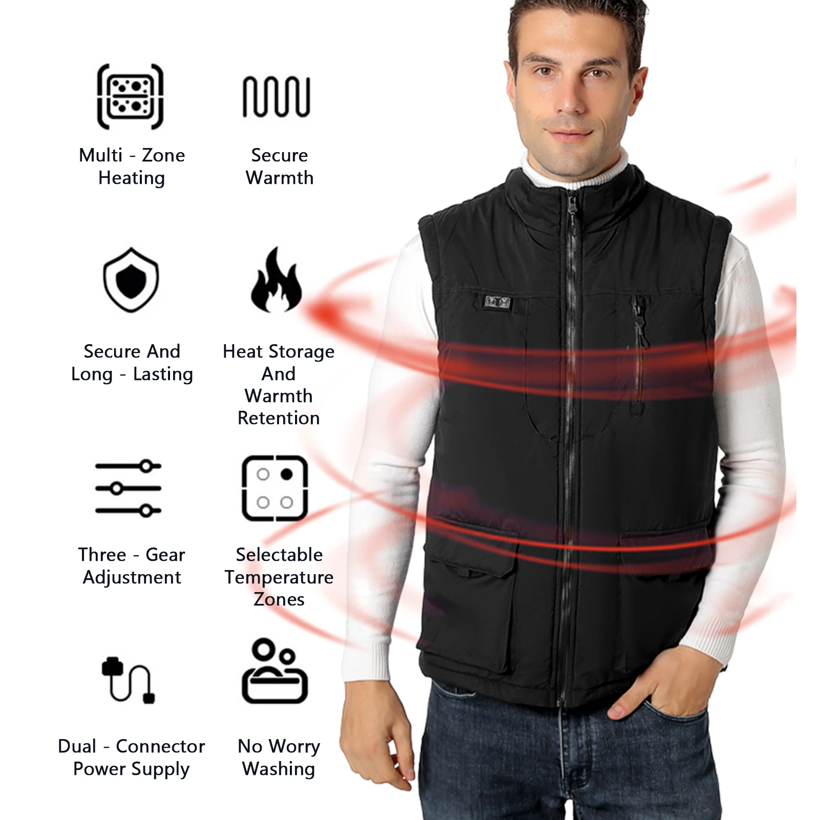 

Жилет с подогревом для мужчин, зимний уличный интеллектуальный жилет с подогревом, одиннадцатизонный мужской жилет с подогревом и двойным управлением, 3-ступенчатая температура