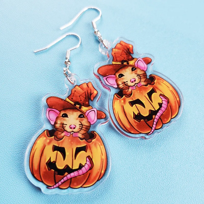 New Cute Pumpkin Mouse Acrylic Earrings, Novel Creativity, Magic Hat Jewelry, Personalized Women's Fashion Cartoon Gift