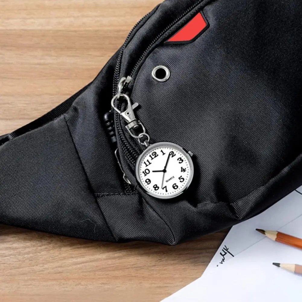 Quartz Pocket Watch Keychain Clock Circular Dial High Precision Quartz Movement Pointer Silent Watch Compact Hook Keyring Watch