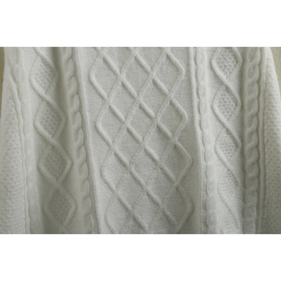 Suéter de Punto Trenzado, Cuello Alto, Ropa Interior, Blanco Puro, Adeazante, Otoño Invierno, Fibra de Polida, Suéter de...