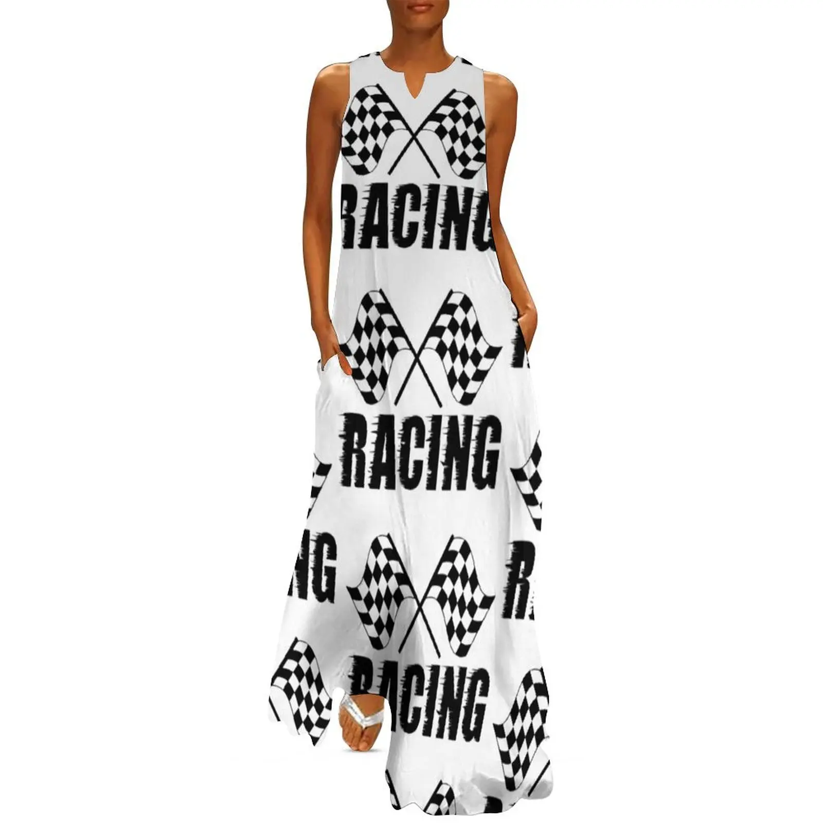 

Checkered Flag Long Dress ceremony dresses Women's summer dress women evening dress summer