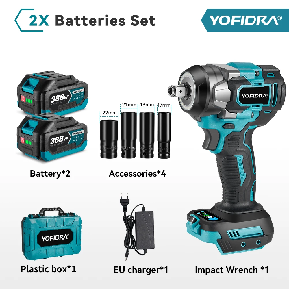 YOFIDRA 5 Versnellingen 1200N.M Koppel Borstelloze Elektrische Sleutel Draadloze Auto Schroevendraaier Huishoudelijk Elektrisch Gereedschap Voor Makita Batterij Pin