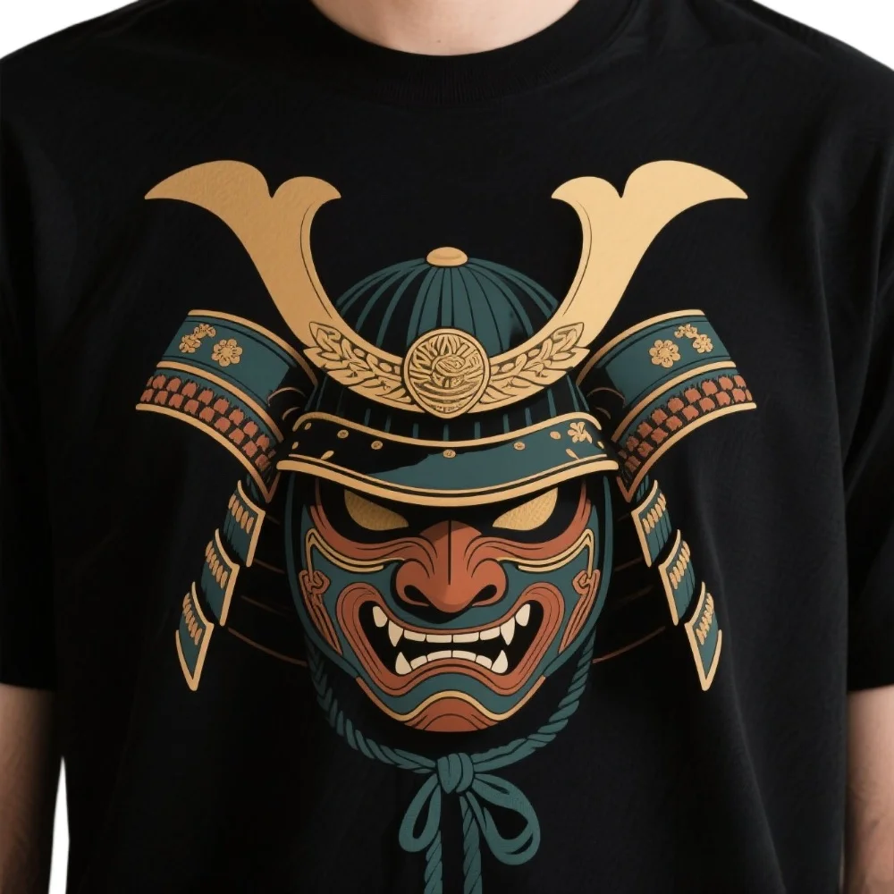 

Samurai Traditional Helmet Mask Art T Shirt. Short Sleeve 100% Cotton Casual T-shirts Loose Top Size S-3XL