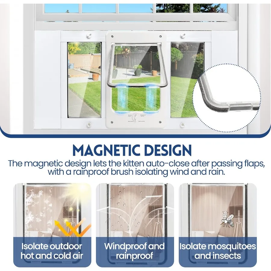 猫や小型犬用のフルサイズ窓ペットドア 幅調整可能 スライド窓に適合 10分で設置 アルミニウムフレーム HD高透明