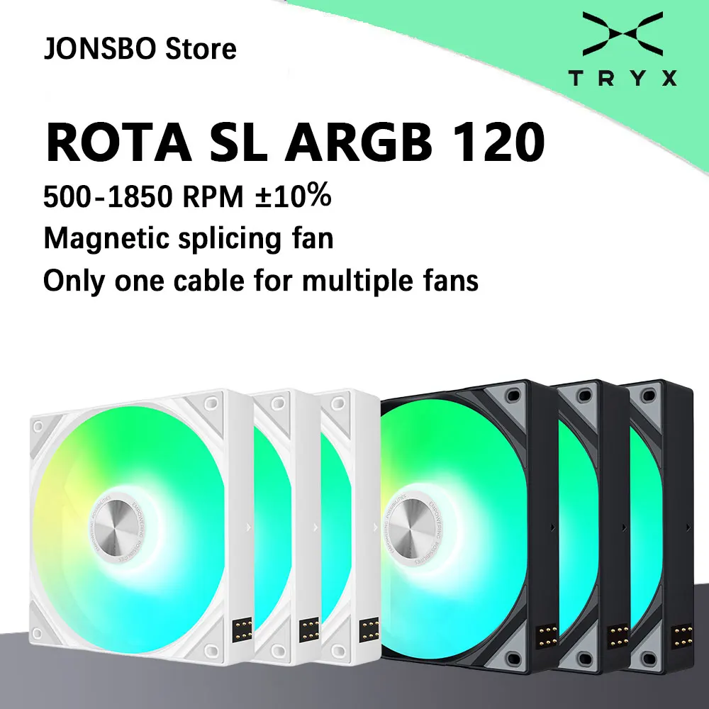 

TRYX ROTA SL ARGB triple pack 120MM chassis fan magnetic connection 500-1850 RPM PC material Free wire splicing fans