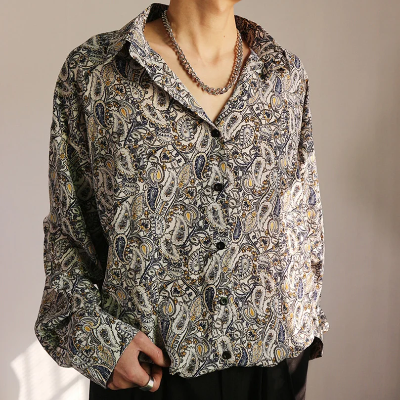 

Spring Summer Thin Bandana Print Elegant Shirts Men Breathable Blouse Vintage Shirts Man Kpop Hip hop Korean 2025 Y1