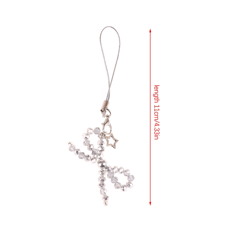 Y2K Korean Crystal Bow Phone Lanyard Bowknot Beaded Mobile Phone Chain Keychain For Girls Sweet Phone Charm