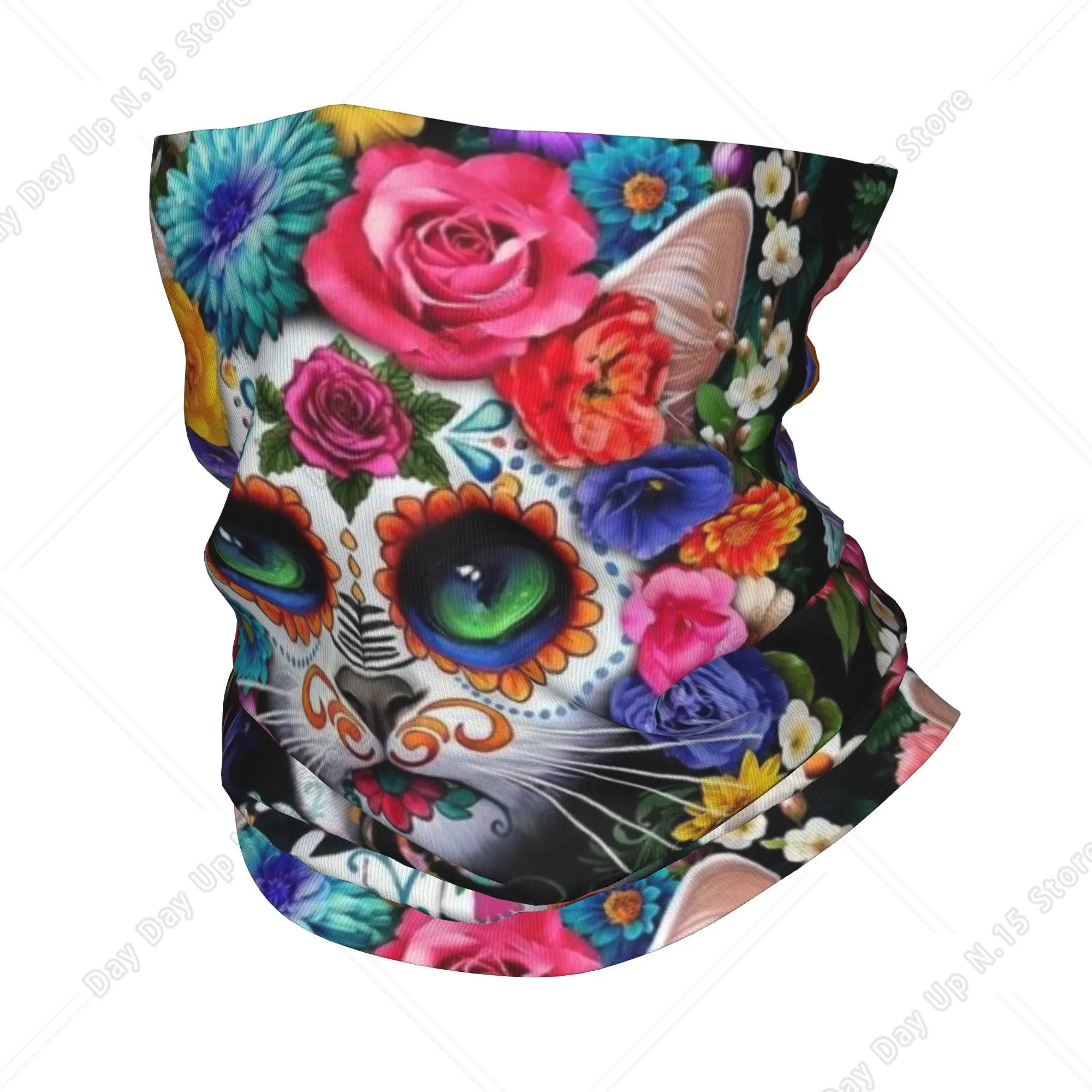 Day Of The Dead Cat Floral Skull  Winter Headband Neck Warmer Men Women Ski Cycling Tube Scarf  Face Bandana Gaiter