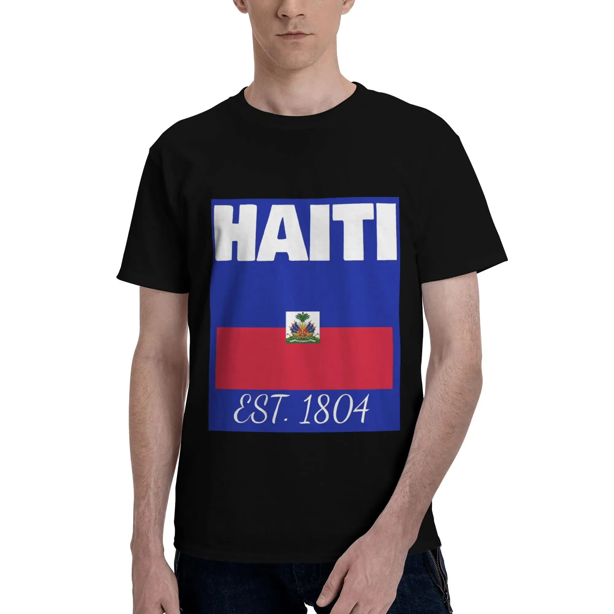 Haiti EST. 1804 Independence Haitian Flag Merch 100% Cotton T-Shirt Men's Oversized T Shirts Men Crew Neck Short Sleeve S-6XL