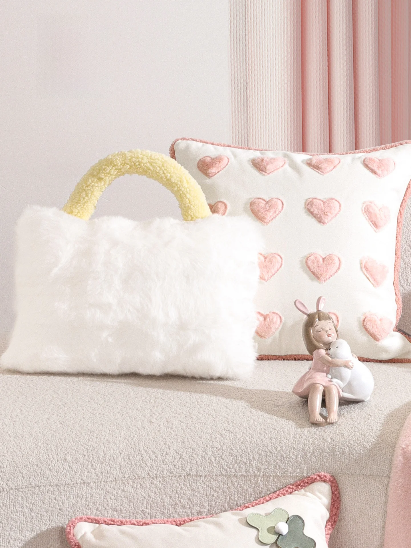 

Detachable Waable Heart aped Pillow Living Room Sofa Cuion Pink Ladies' Handbag Car Mounted Square White Pillow