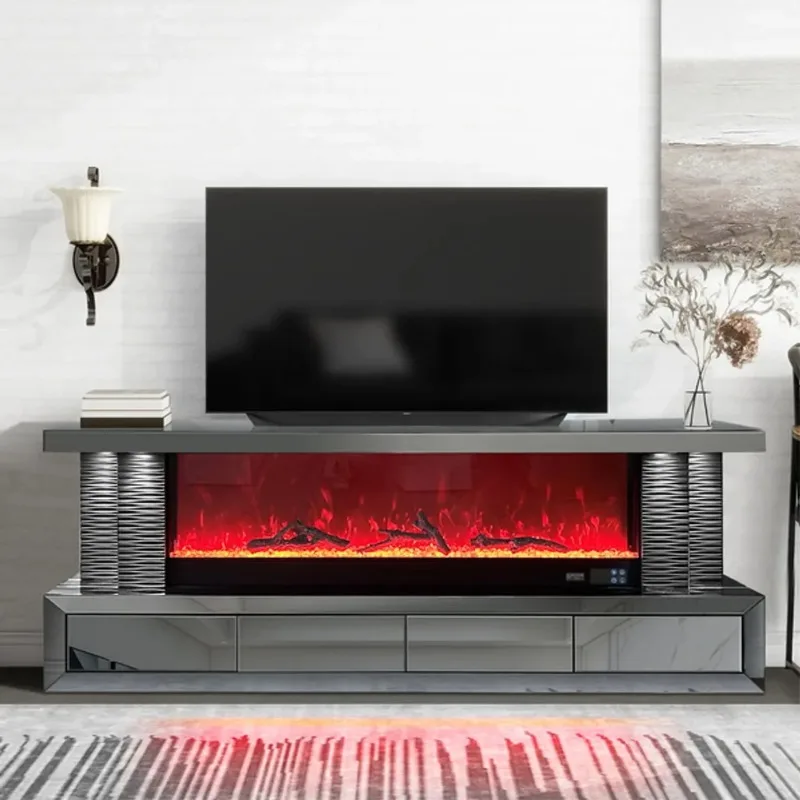 Latest European TV Stand  Glossy  3D Electronic Fireplace Wooden  Luxurious Living Room Furniture - Elegant Atmosphere