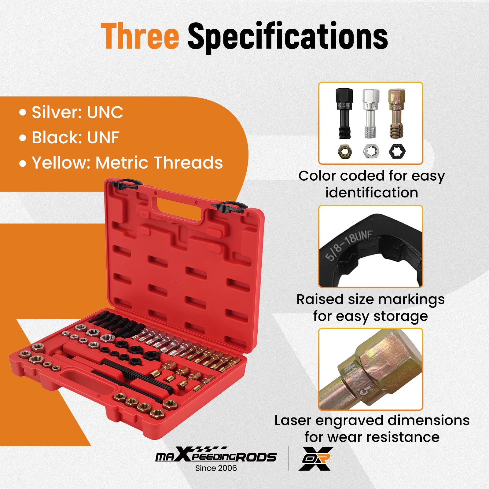 48pc Metric SAE Thread Chaser Kit for Auto Engine Repair M6-M14 UNC UNF Tool
