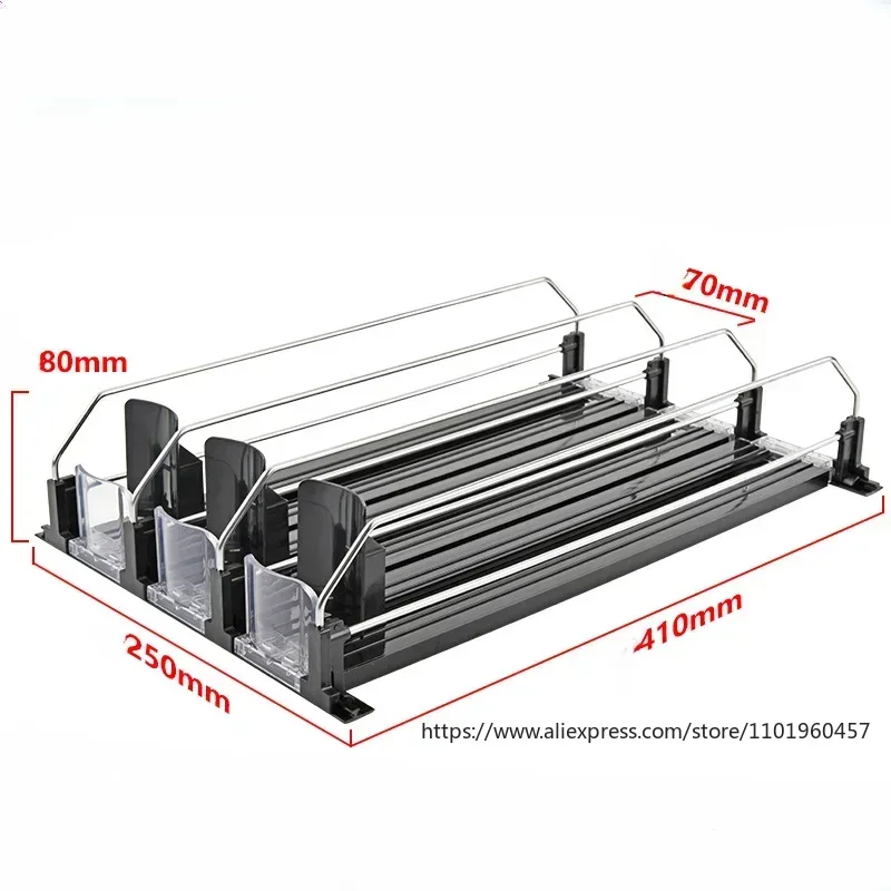 Drink Organizer Dispenser Adjustable Width Canned Beverage Push Rack E-shaped Glide Auto Beer Pusher Holder for Kitchen Fridge