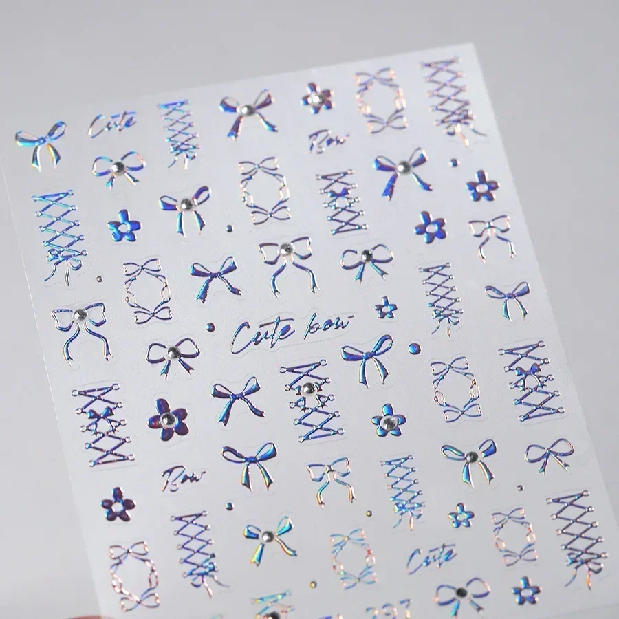 Shiny Bowknot Pink & White 5D Nail Art Sticker Set