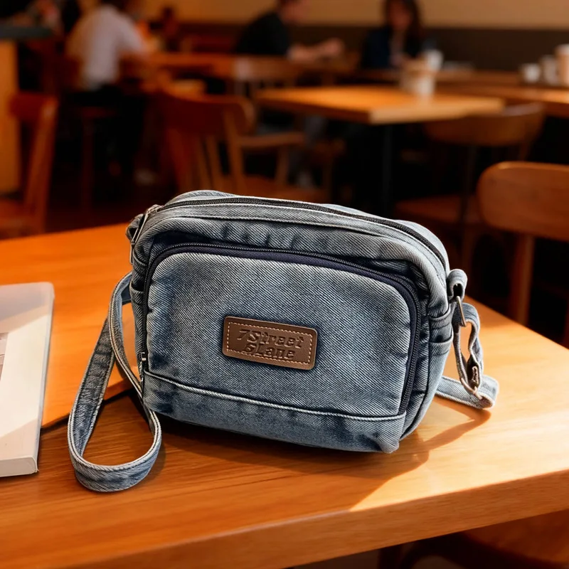 

Winter Embossed Letter Crossbody Bag Casual Washed Denim Simple Shoulder Bag Korean Retro Style Textured Casual Commuting Bag