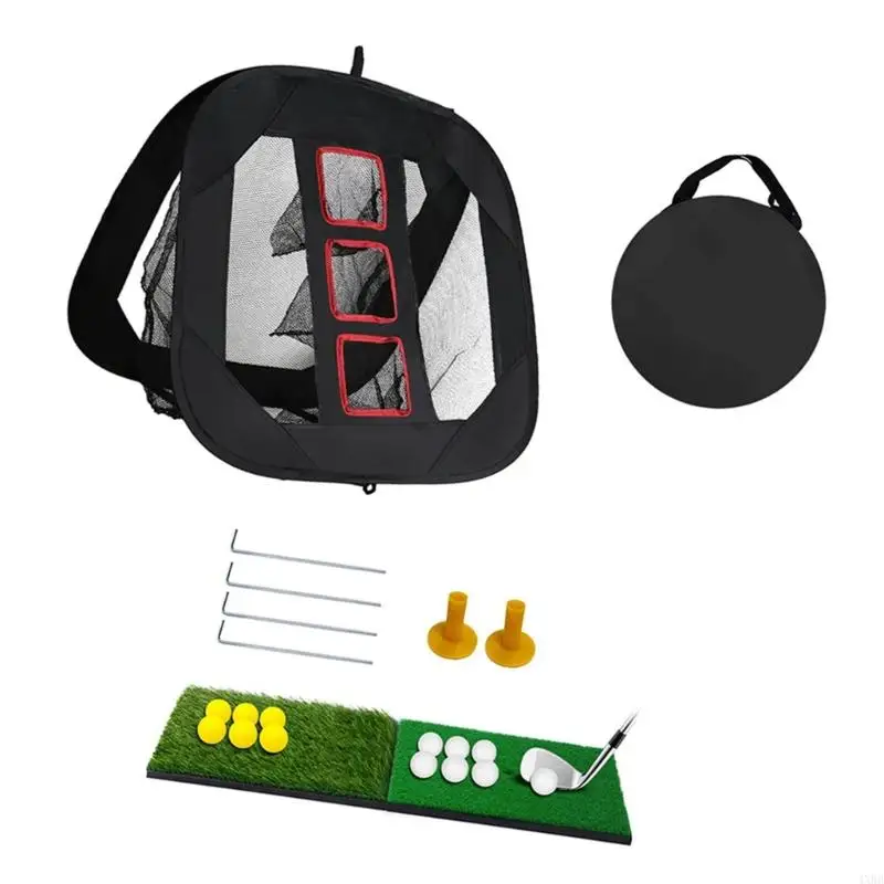 Golf Net Set with 3 Pocket Openings for Garage and Yard Practice 4XBB