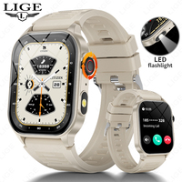 LIGE Smart Watch for Men 3ATM Waterproof Bluetooth Call Health Monitor With Flashlight 370mahBattery 100+Sport Mode Smartwatches