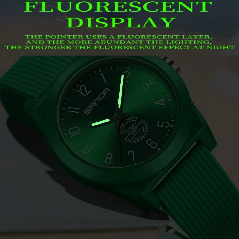 SANDA SD6218 ساعات رياضية بسيطة كوارتز مضيئة مقاومة للماء بحزام سيليكون للرجال