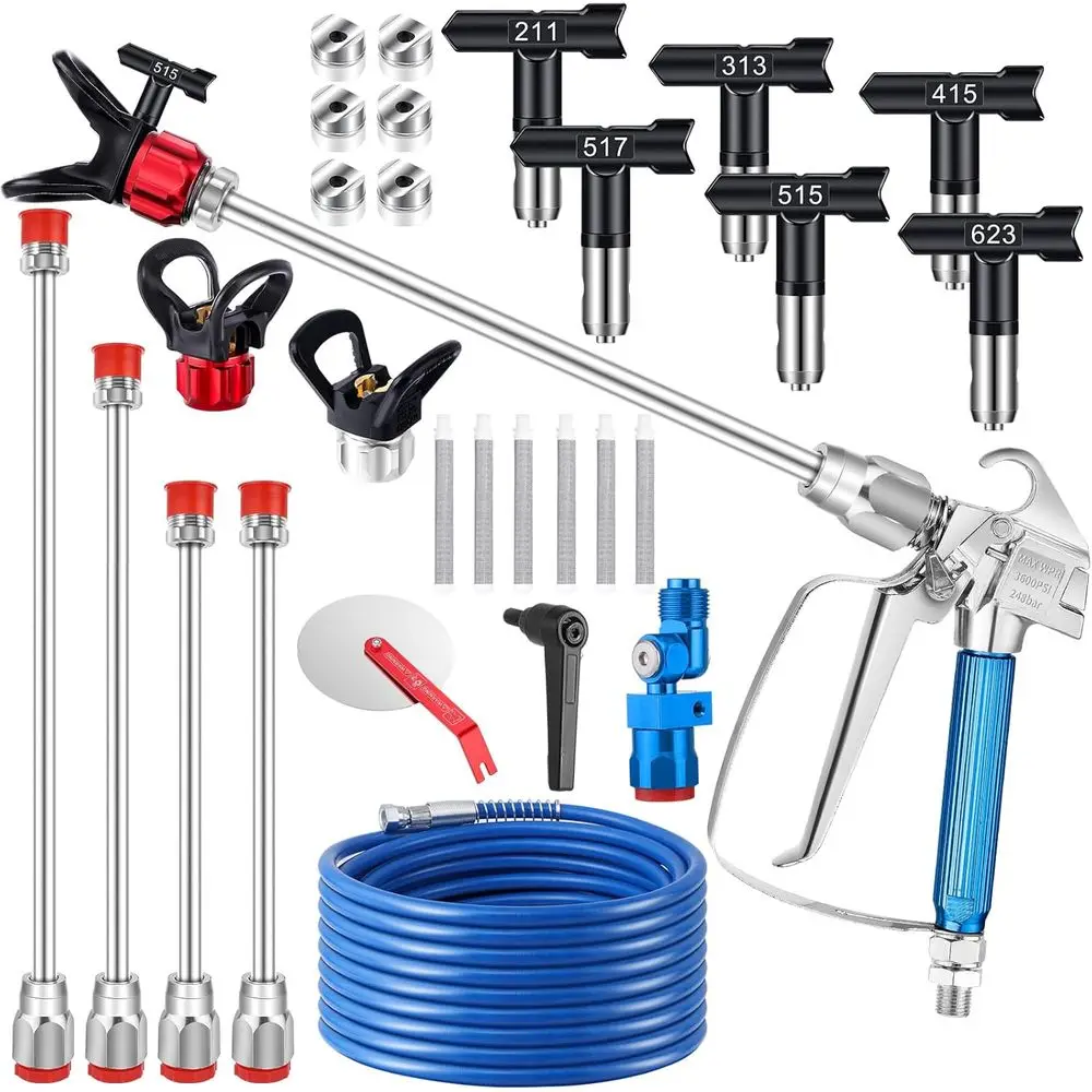 

3600PSI Air Spray Gun Kit with Hose, Tips, Guide Tool, Extension Wands, and Filters