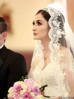 Velo De Novia De 1 nivel blanco marfil con peine velo De Mantilla con borde De encaje completo velos De Novia elegantes velos De Novia accesorios De boda