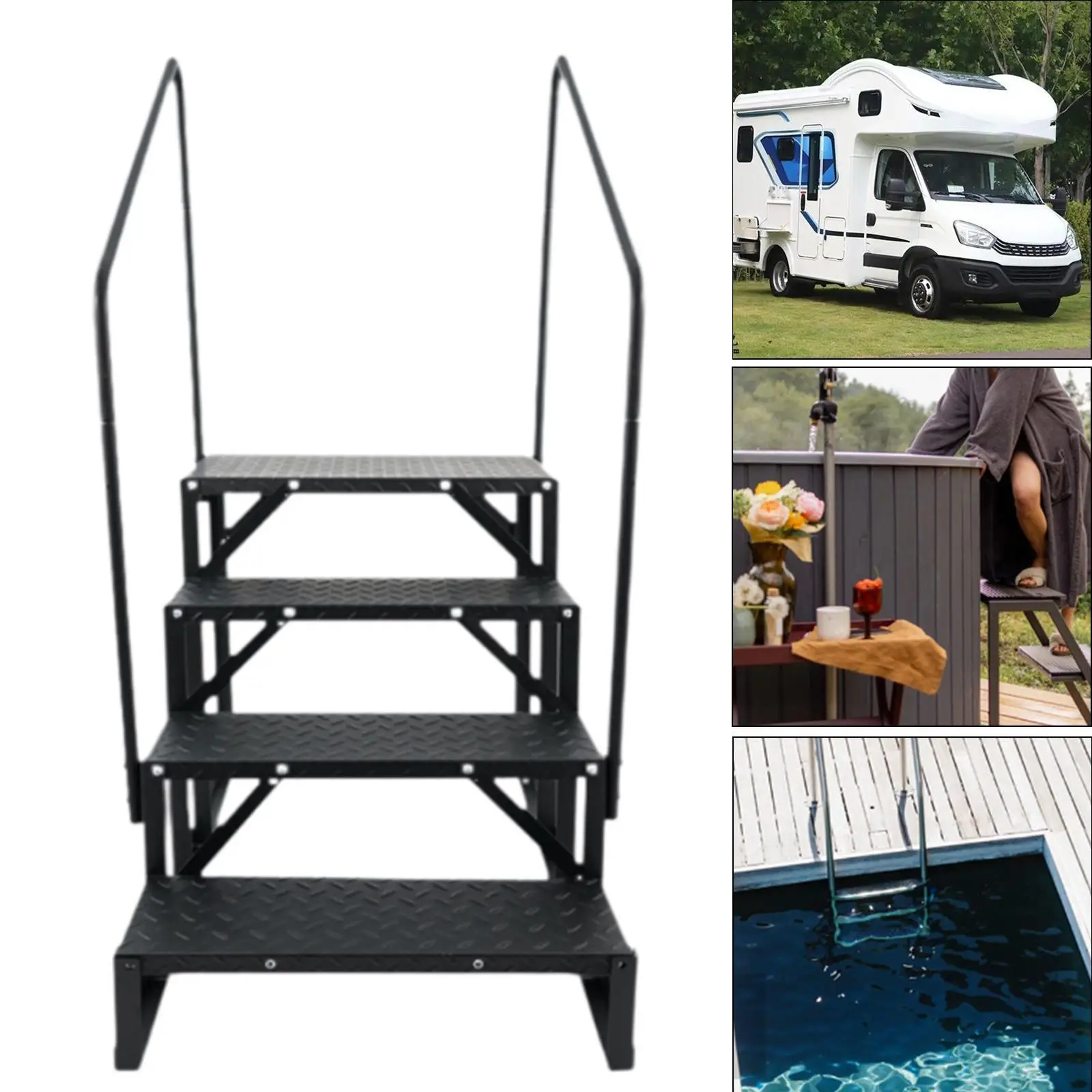 Hot Tub Steps RV Stairs with Armrest for Mobile Home Travel Trailers Camper