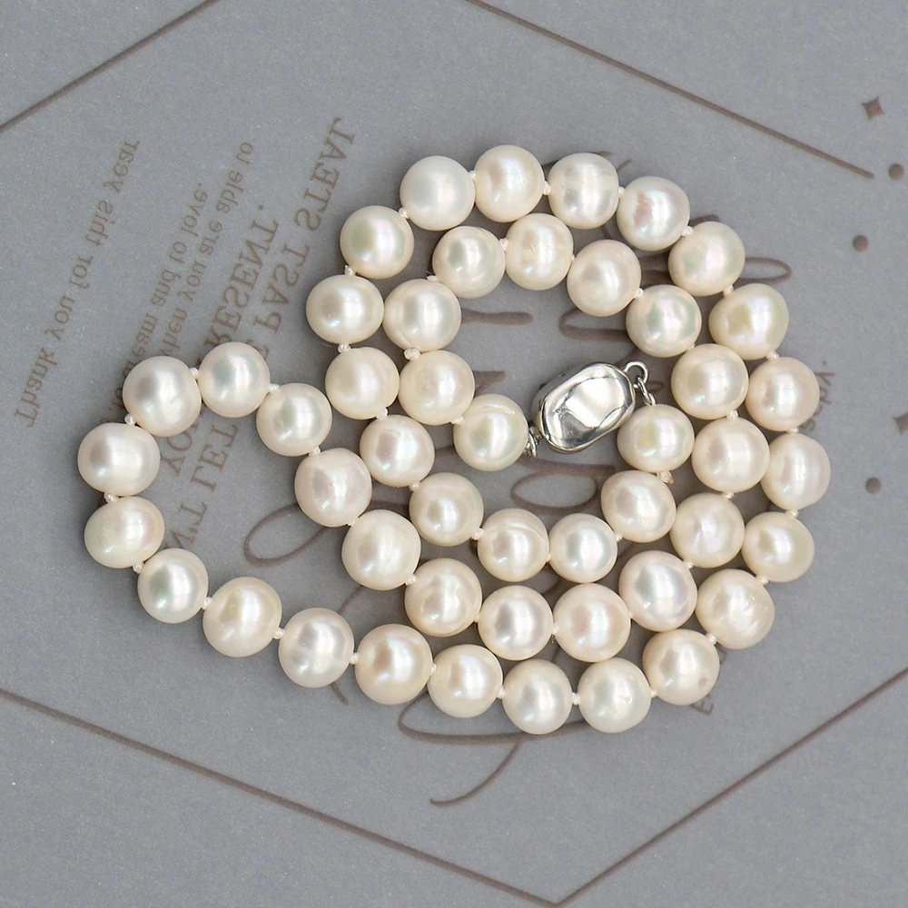 Light-luxury Natural Freshwater White Baroque Round Pearl Necklace Charms Jewelry Banquet Party Gift Decoration 1strand