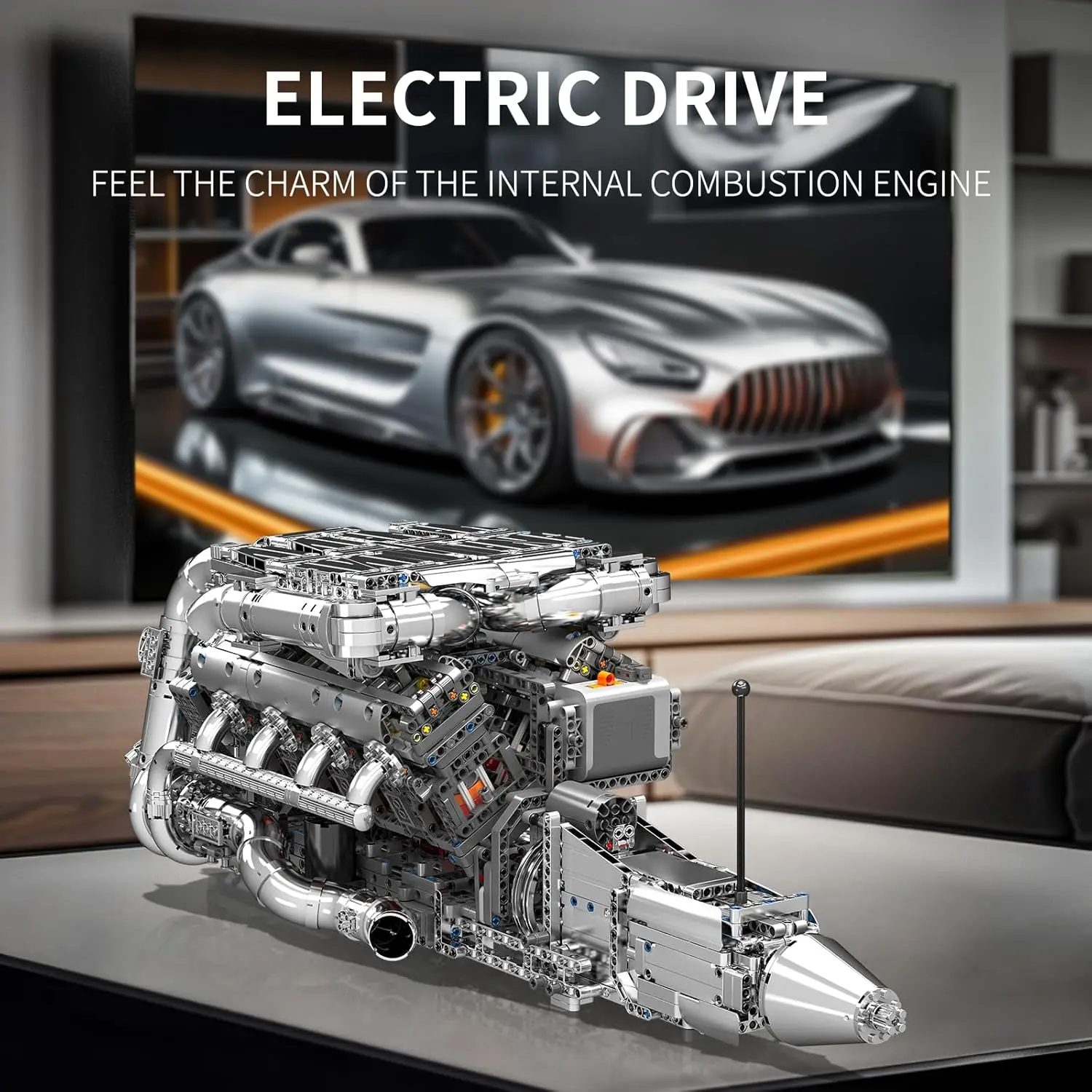 مجموعة نماذج المحرك V8 Twin-Turbo التي تعمل، مجموعة مكعبات بناء المحركات الصغيرة للبالغين مع البطارية والمحرك، التحكم الهندسي