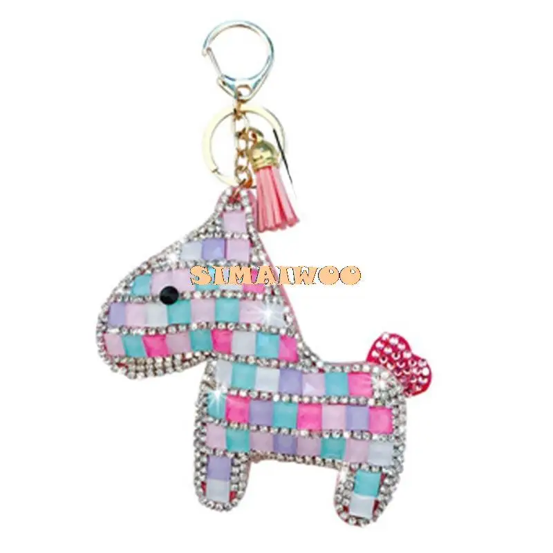 Rhinestone Horse Keychain Crystal Shining Cute Key Chain Squar Diamond Stone Mosaic Animal Keychain Cross Stitch Gift Bag Decor