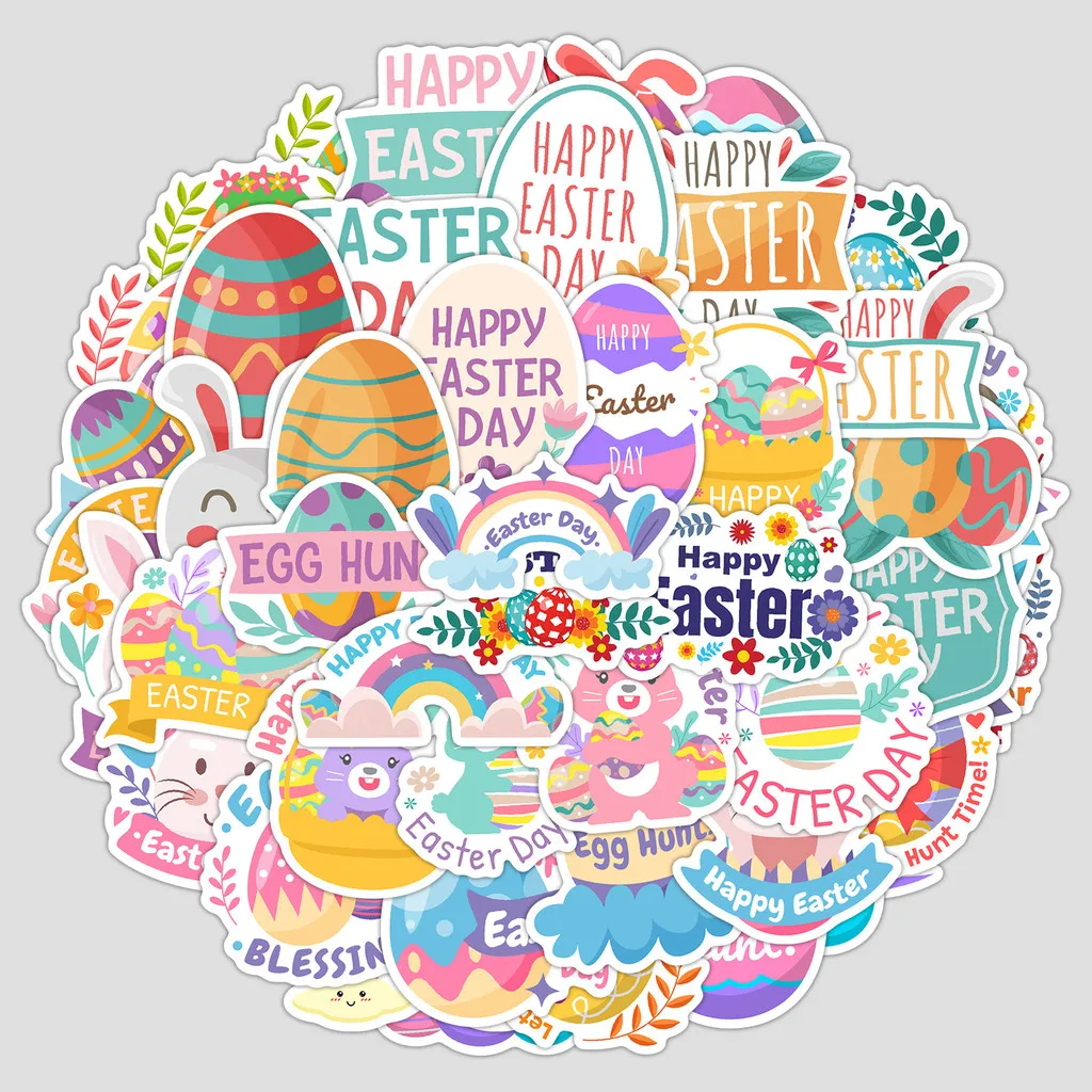 50 Pieces Easter Easter Bunny Graffiti Stickers - Creative Holiday Waterproof Decor for Water Cups & Computers AnimeWorlds Store