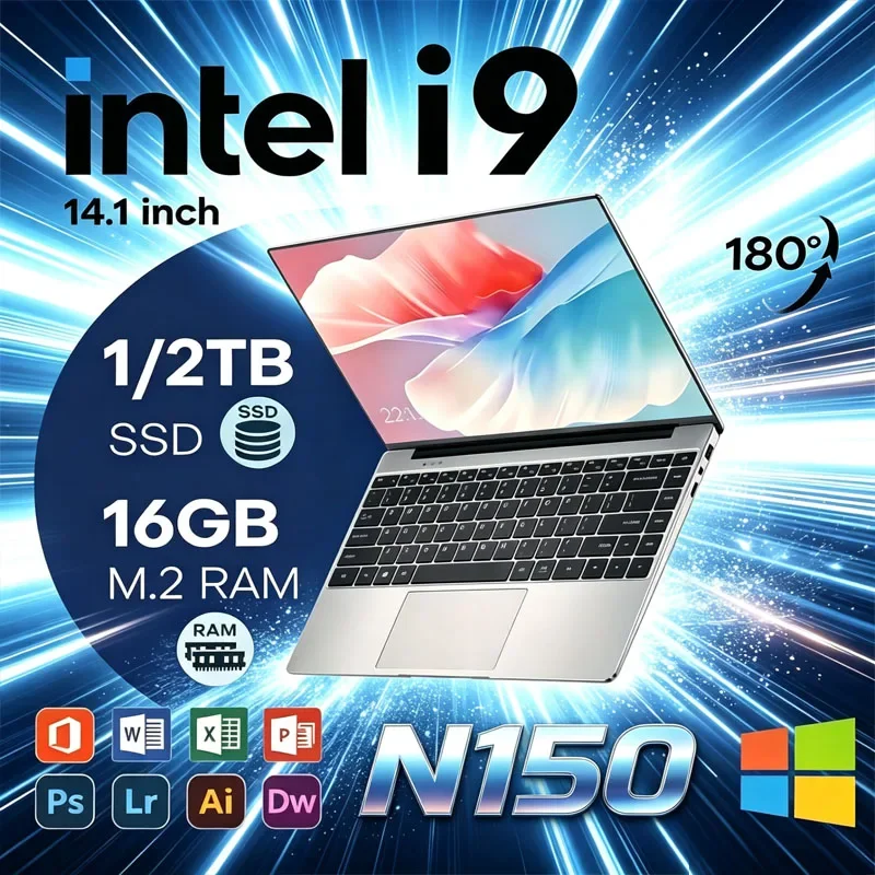 NEW 14.1 Inch I9 PC Laptop Computer Windows 11 Pro Intel Core I9 N150 16GB 1TB Gaming Notebook Dual-Band WiFi 6 Core Laptops