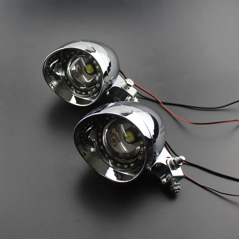 2pcs 12V Custom Motorcycle LED Headlight Driving Bullet Fog Lamp Spot Light For Harley Honda Yamaha Suzuki Kawasaki