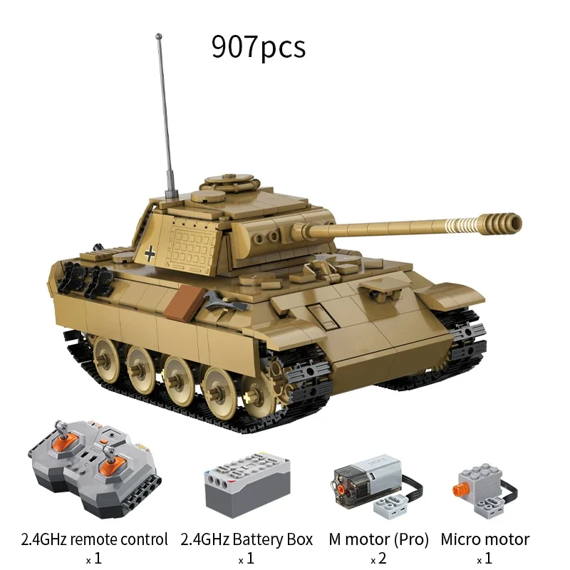 CaDa Militaire Stad Afstandsbediening WW2 Panther Tank Bouwstenen RC Gepantserde Auto Leger Voertuig Wapen Bakstenen Speelgoed Kinderen Geschenken - afbeelding 1