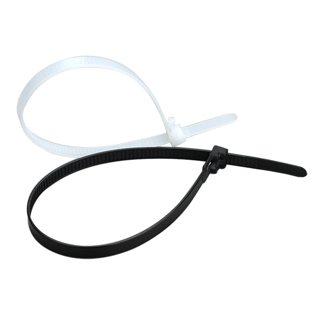 100pcs Plastic Reusable Nylon Tie Black White 4.8*150mm 4.8X200mm 8X150mm 8X200mm 250mm 300mm 450mm 500mm Recycle Cable Tie