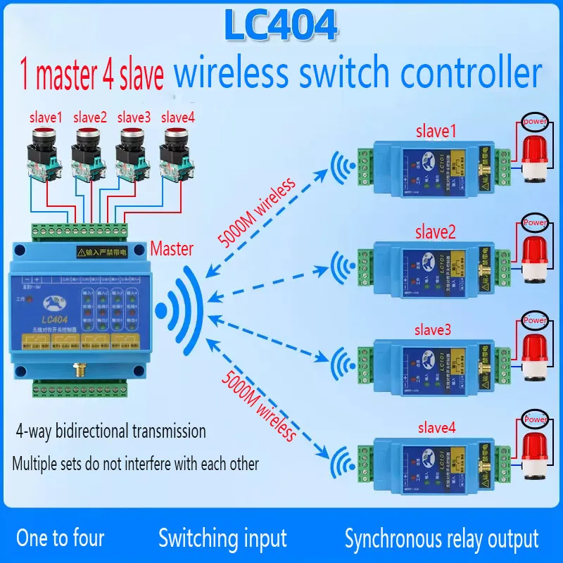 Switch Quantity Wireless Transmission Module Remote Control Relay Output 1 master 4 slave wireless switch controller