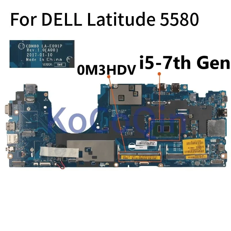 

100% Test Perfectly Latitude 5580 Notebook Mainboard LA-E091P i5-7th Gen CPU 07H156 0M3HDV 00C140 Laptop Motherboard