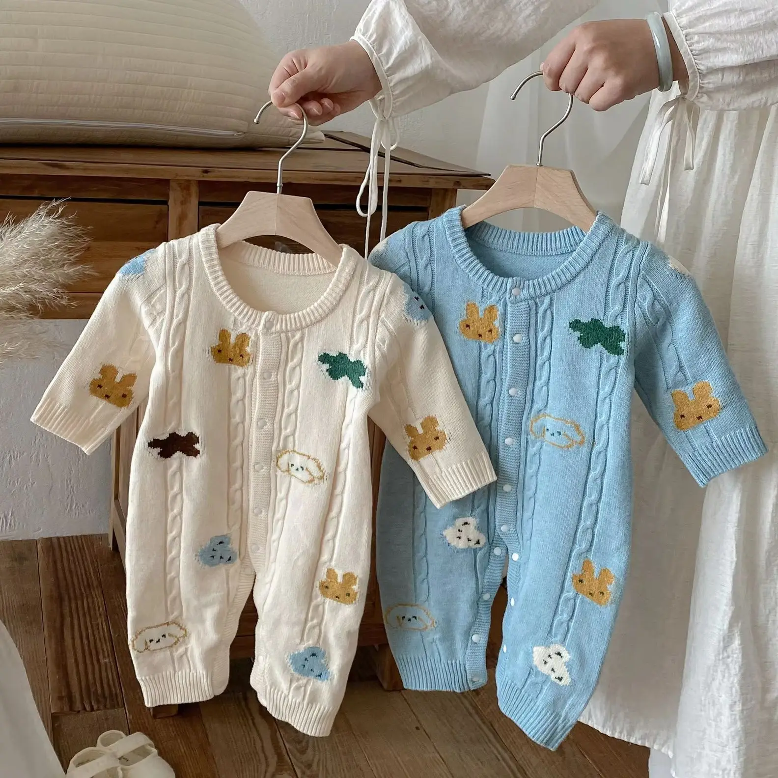 

Infant Baby Girls Knitted Jumpsuit Autumn Winter Newborn Baby Boys Girls Toddler Baby Long Sleeved Rompers Children Knitted Clot