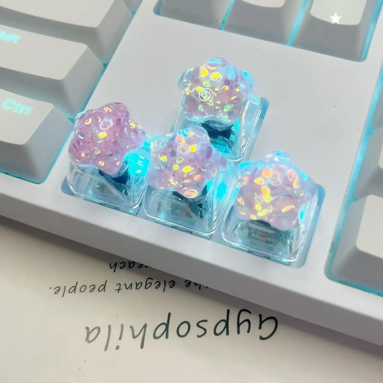 

Transparent stars with fine flashing keycaps cute nail art directional keys gaming mechanical keyboard keycaps