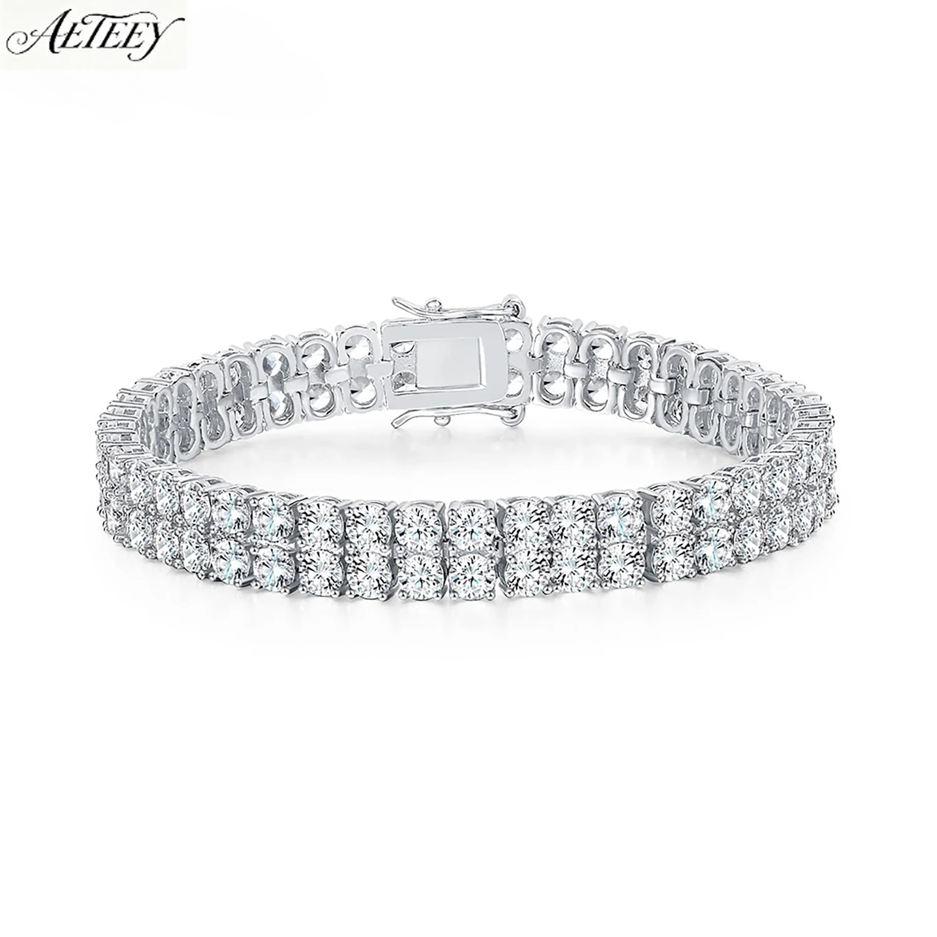 AETEEY Hip Hop Double Row 3MM Zircon Tennis Bracelet Shiny Iced Out Men Women Hand Jewelry