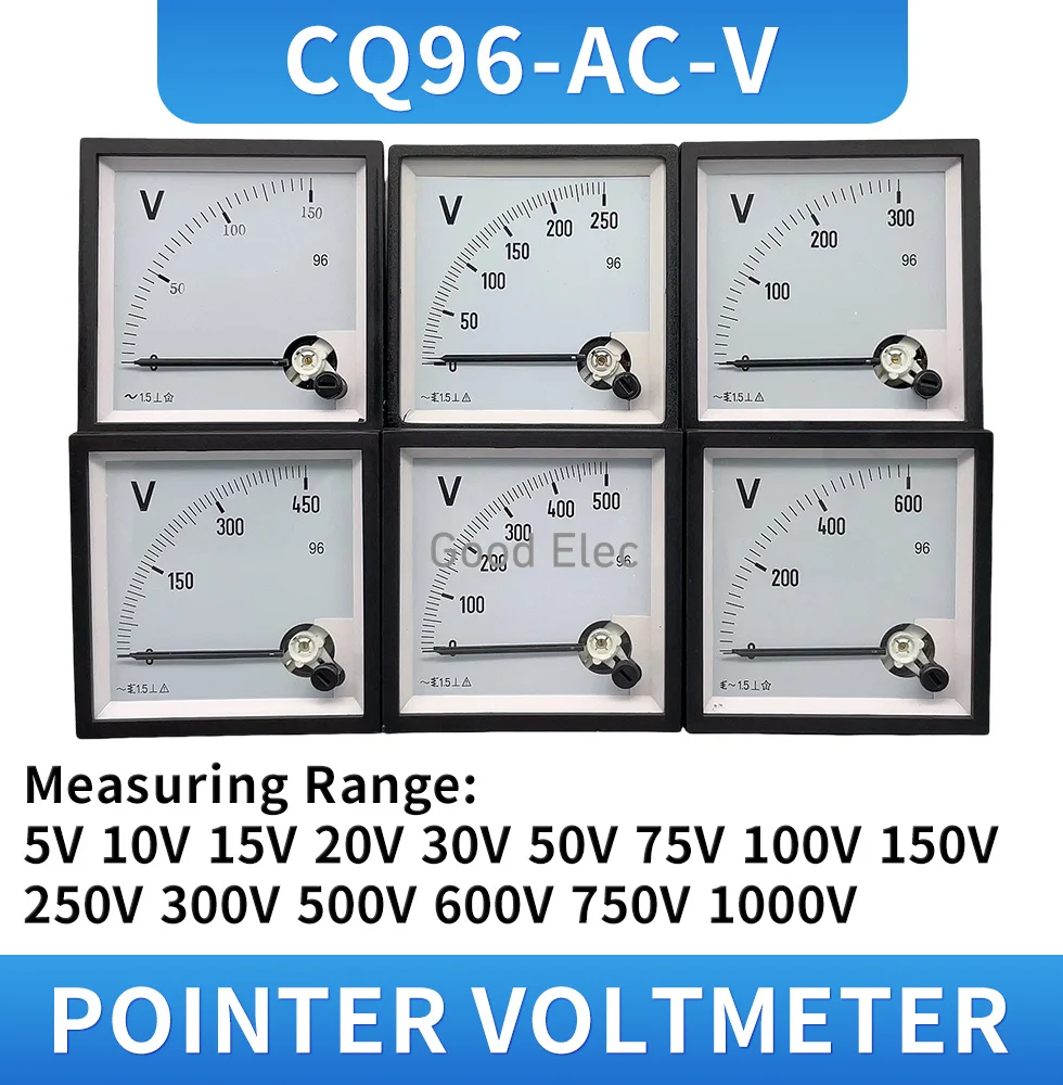 CQ-96 Pointer type AC voltmeter 50V 100V 150V 250V 300V 450V 500V 750V 1000V Range Analog Voltmeter Gauge Panel 96x96mm