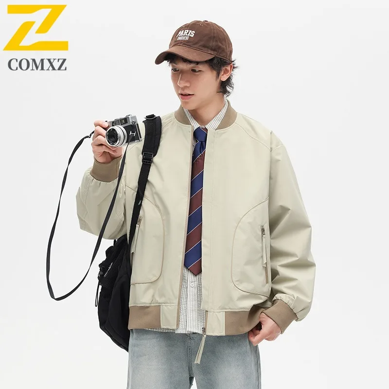 

COMXZ 2025 JK9588 New Round Neck Baseball Jacket Stand Collar Coat Loose Workwear Windproof Casual Waterproof Fabric Top 6