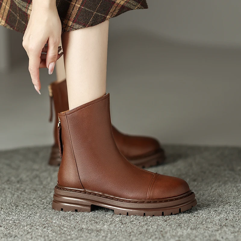 Botines de piel auténtica con plataforma para mujer, botas de nieve de felpa gruesa con cremallera, talla 34-43, 2023