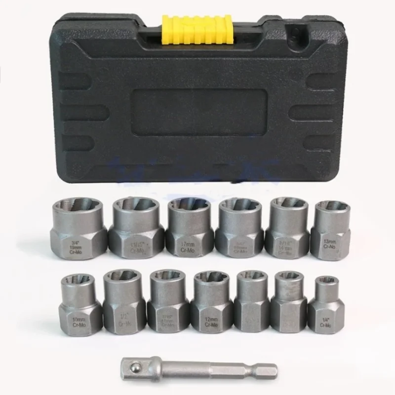 

14-карточный набор инструментов для снятия ударных болтов, набор инструментов для извлечения болтов из стали Cr-Mo с прочным футляром для хранения