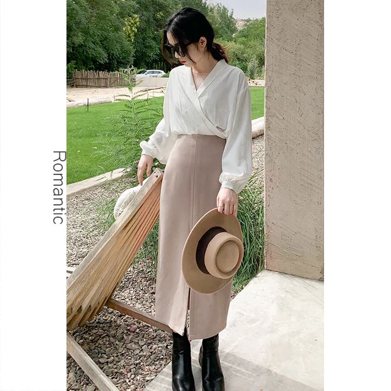 

Новая весенне-осенняя юбка H-образного силуэта с разрезом, женская модная юбка премиум-класса, коллекция осень 2020, элегантный дизайн