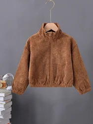 High sense corduroy stand-up collar zipper coat trend loose simple short winter children girls all over the western style jacket