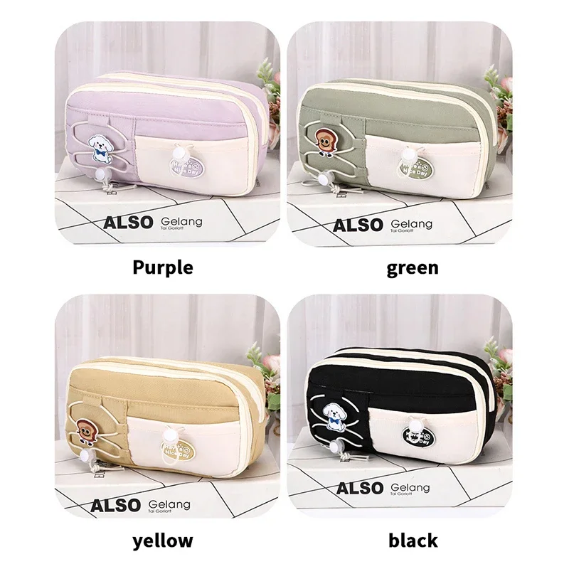 

1 шт. Простой вместительный пенал для школьников, многослойный, с откидной крышкой, милый, в стиле INS, холщовый органайзер для ручек и карандашей, для детей