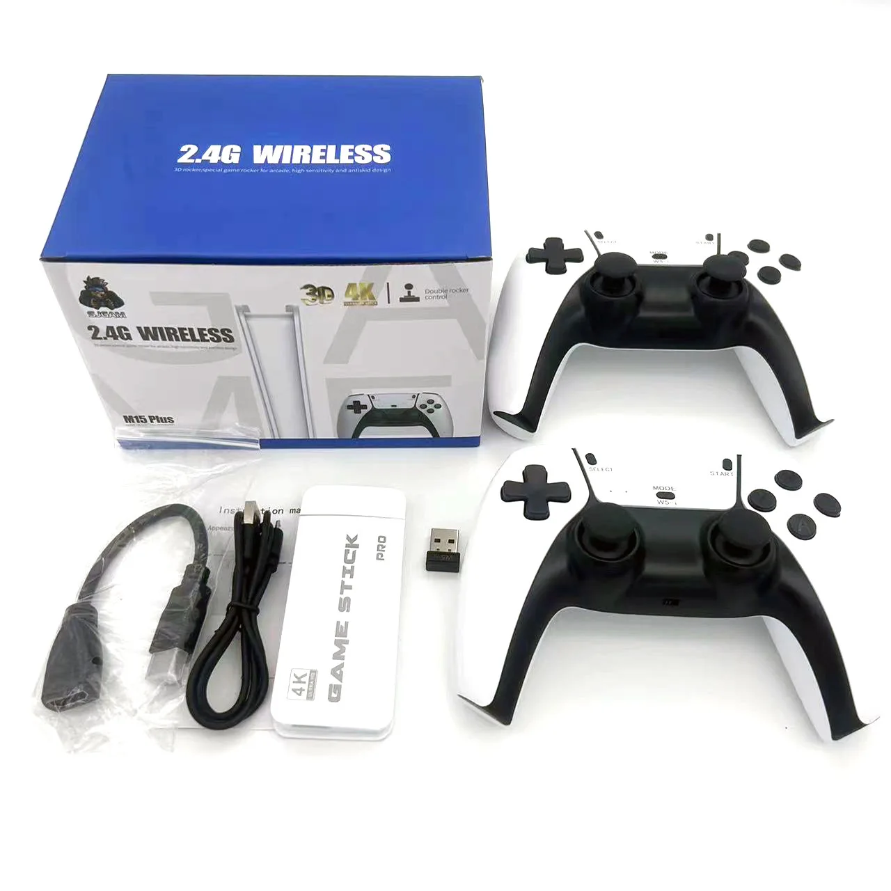 Video Game M15 Plus Mini TV Handheld Game Console Wireless Gamepads 128G 30000+ Retro Game for PS1 Arcade Game Stick 4K