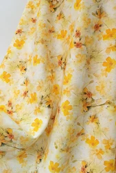 1 meter X 1.4 meter Summer Dress Fabric Natural Viscose Ramie Material Yellow Floral